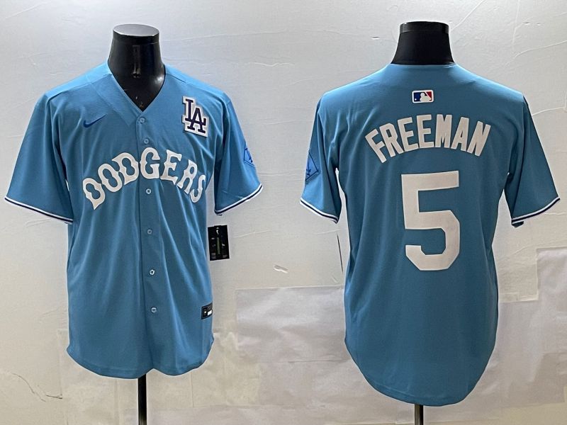 Men Los Angeles Dodgers #5 Freeman Light Blue Throwback Game 2025 Nike MLB Jersey style 19->detroit tigers->MLB Jersey